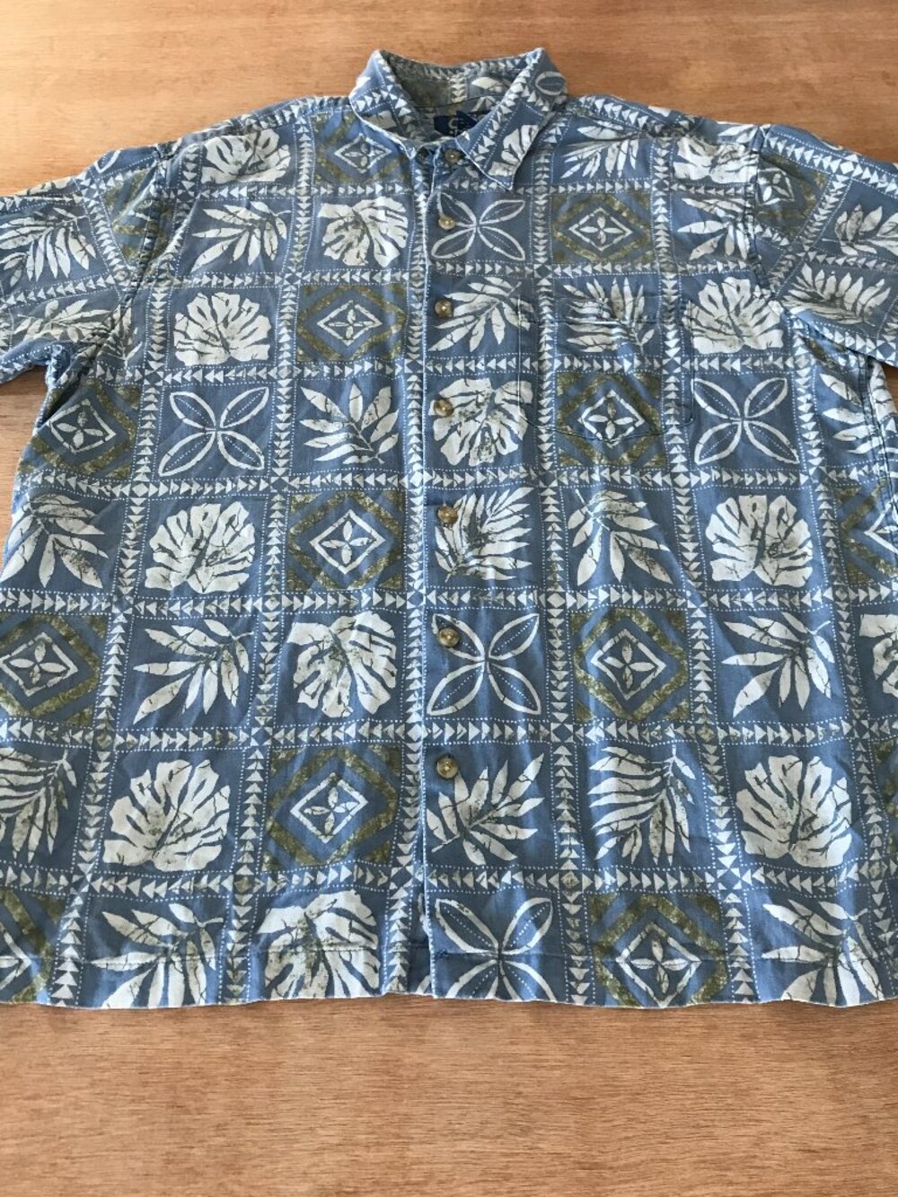 Ono Hawaiian Shirt Men L Blue Floral Button Up Pocket Silk Blend Short Sleeve
